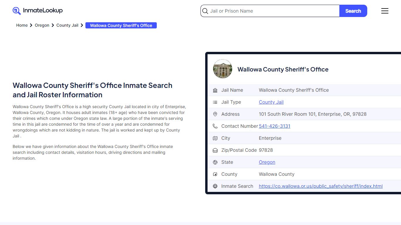 Wallowa County Sheriff's Office Inmate Search - Inmate Lookup